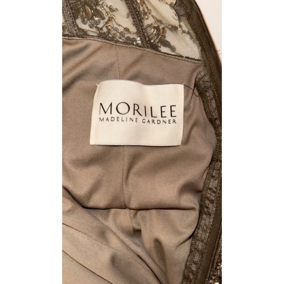 Morilee Madeline Gardner Taupe Formal Beaded Gown Halter Dress Sz 6 Black Tie - Picture 14 of 16